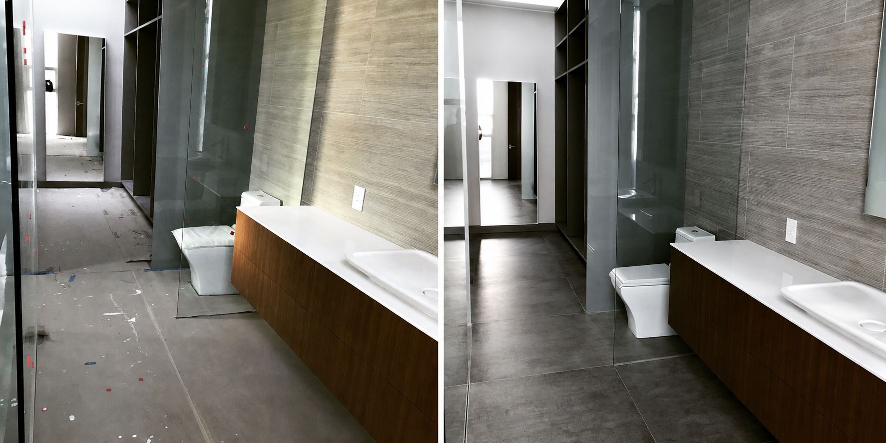 Before and after bathroom post-construction cleaning comparison
