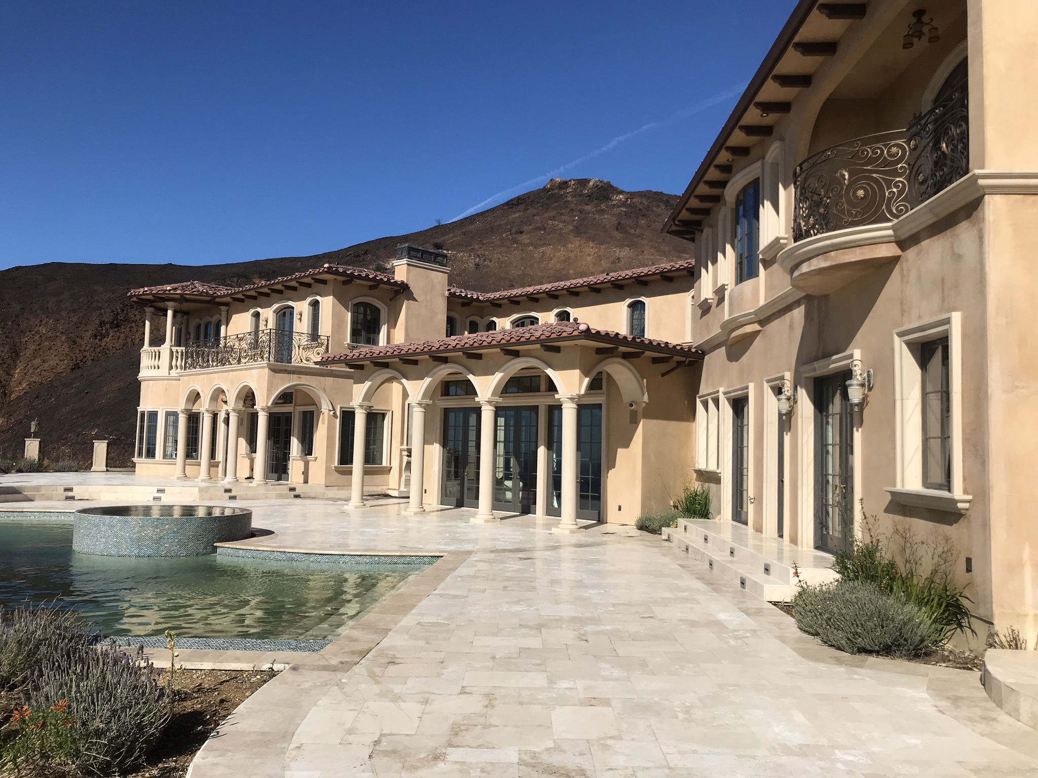 Large Los Angeles estate exterior after construction cleanup
